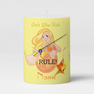 Funny Fishing Mermaid Girl Thunder_Cove   Pillar Candle
