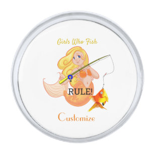 Funny Fishing Mermaid Girl Thunder_Cove Silver Finish Lapel Pin