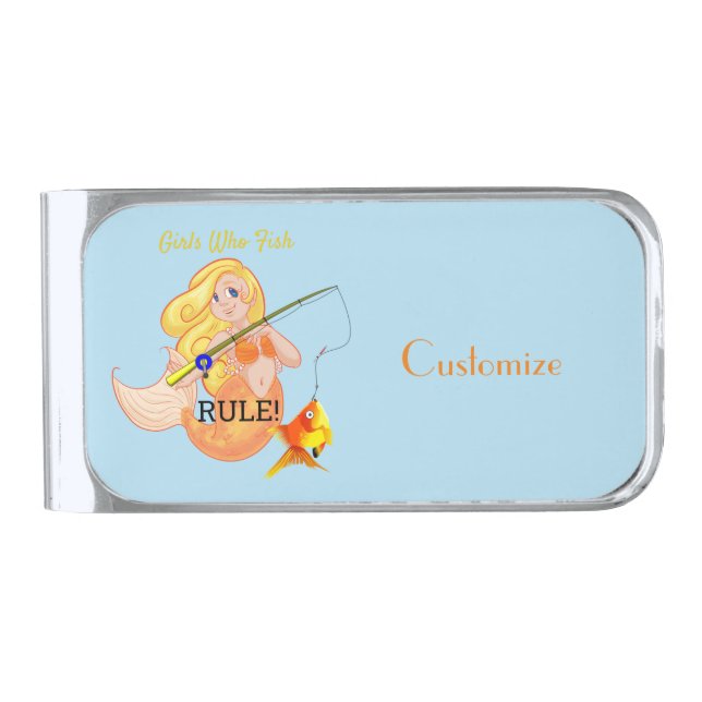 Funny Fishing Mermaid Girl Thunder_Cove      Silver Finish Money Clip (Front)