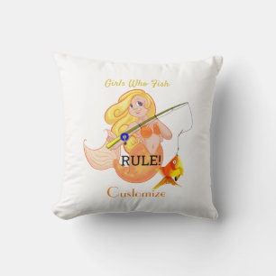 Funny Fishing Mermaid Girl Thunder_Cove Throw Pillow