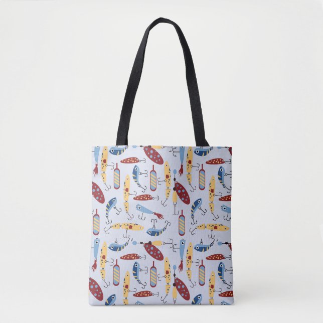 Funny fishing pattern for fishing lover tote bag (Front)