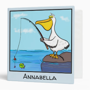 Funny fishing pelican cartoon 3 ring binder