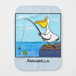 Funny fishing pelican cartoon baby burp cloth
