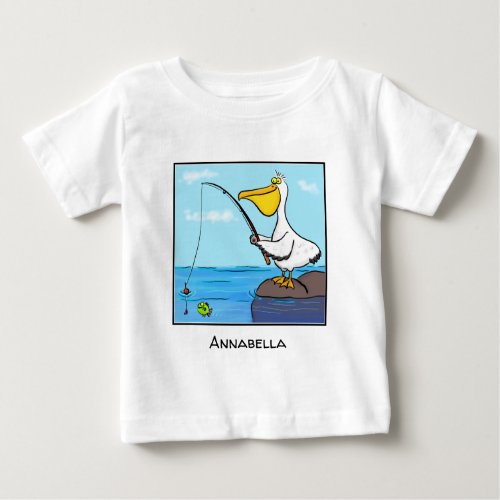 Funny fishing pelican cartoon baby T_Shirt