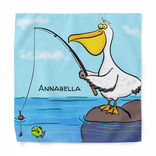 Funny fishing pelican cartoon bandana (Front)