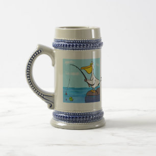 Funny fishing pelican cartoon beer stein