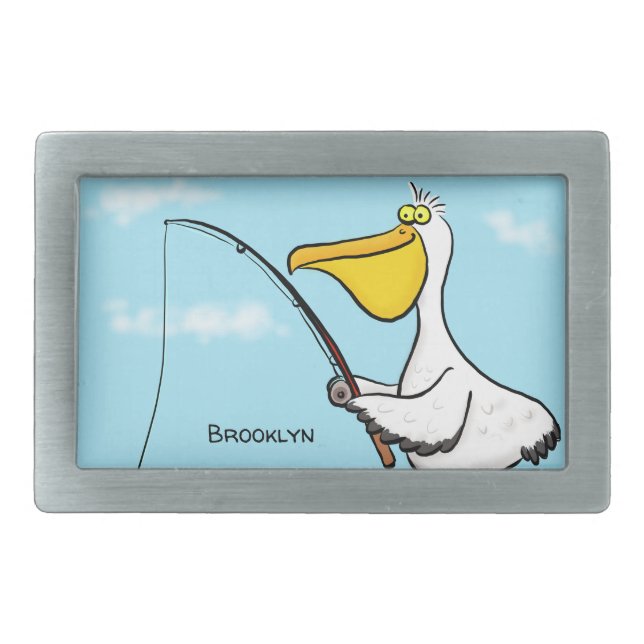 Funny fishing pelican cartoon belt buckle (Front)