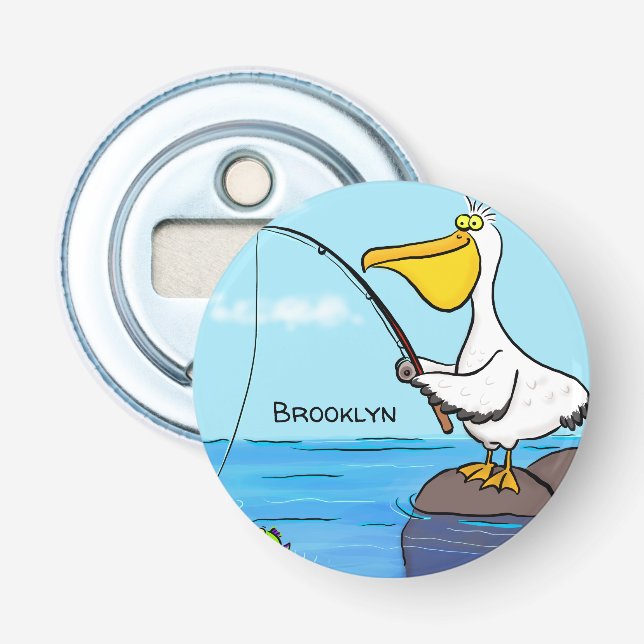 Funny fishing pelican cartoon bottle opener (Front)