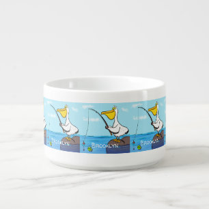 Funny fishing pelican cartoon bowl