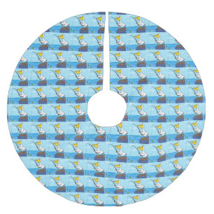 Funny fishing pelican cartoon brushed polyester tree skirt