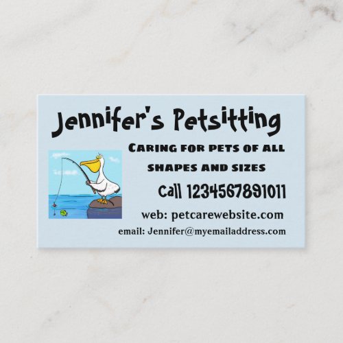 Funny fishing pelican cartoon business card