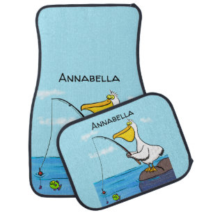 Funny fishing pelican cartoon car floor mat