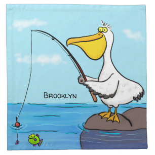 Funny fishing pelican cartoon cloth napkin