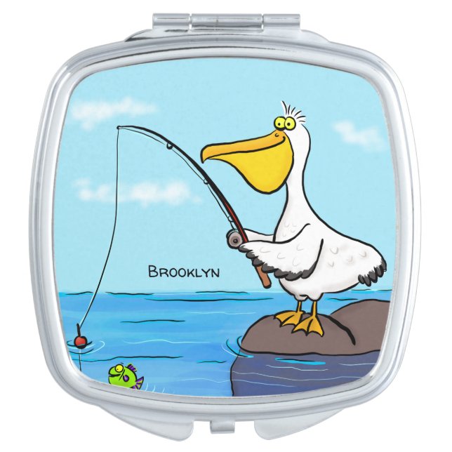 Funny fishing pelican cartoon compact mirror (Front)