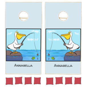 Funny fishing pelican cartoon cornhole set
