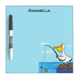 Funny fishing pelican cartoon dry erase board