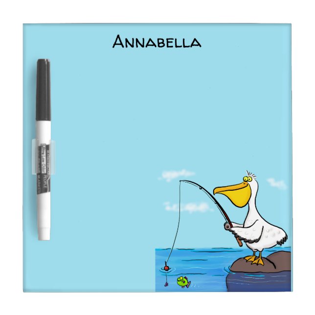 Funny fishing pelican cartoon dry erase board (Front)