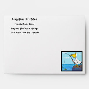 Funny fishing pelican cartoon envelope