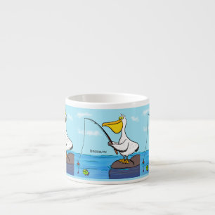 Funny fishing pelican cartoon espresso cup