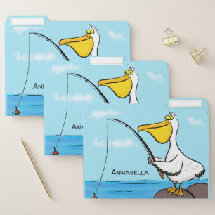Funny fishing pelican cartoon file folder