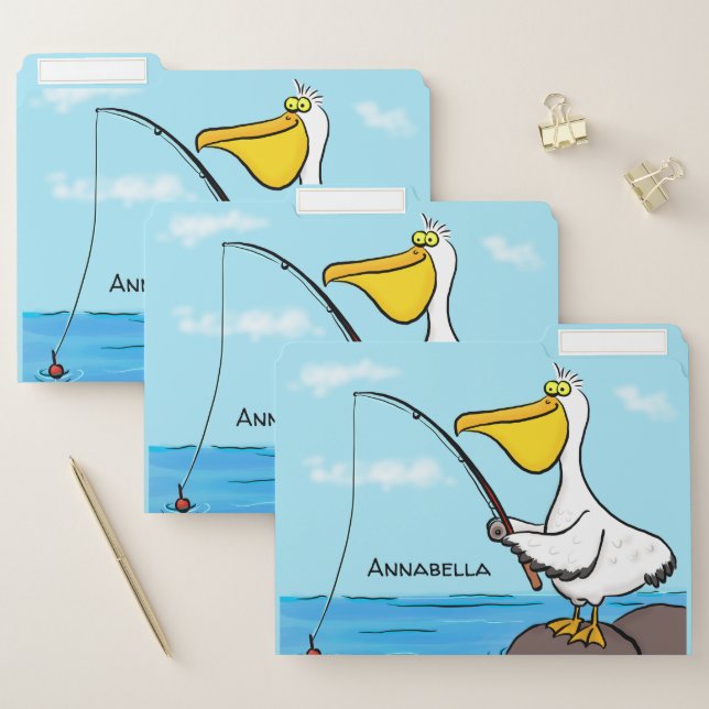 Funny fishing pelican cartoon file folder (Set)