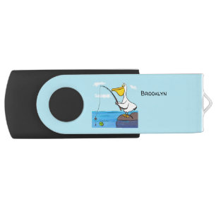 Funny fishing pelican cartoon flash drive