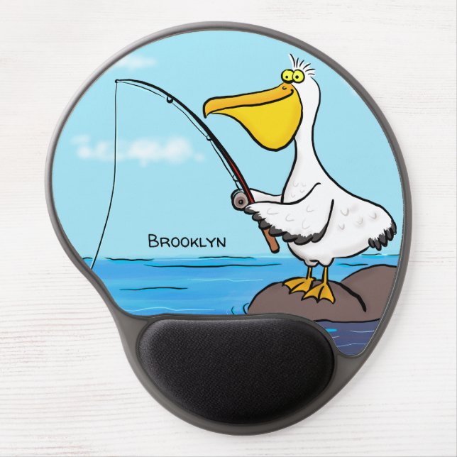 Funny fishing pelican cartoon gel mouse pad (Front)