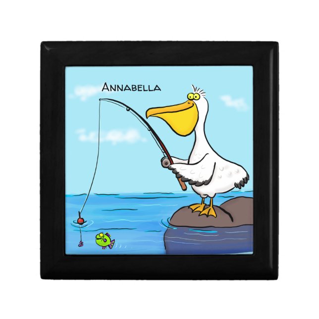 Funny fishing pelican cartoon gift box (Front)