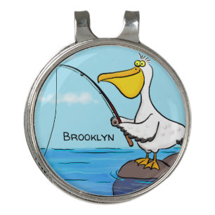 Funny fishing pelican cartoon golf hat clip