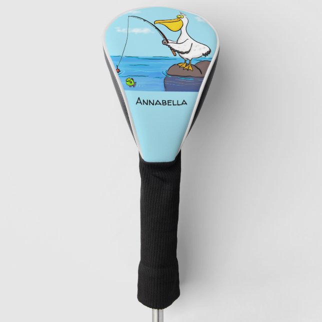 Funny fishing pelican cartoon golf head cover (Front)