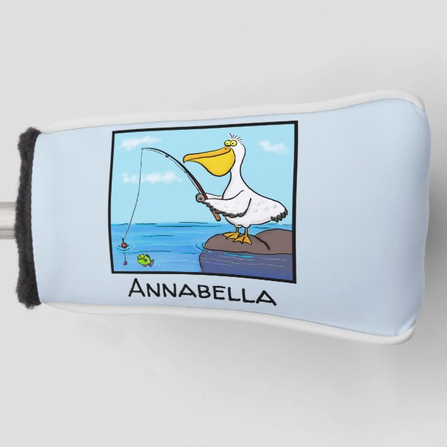 Funny fishing pelican cartoon golf head cover (Front)