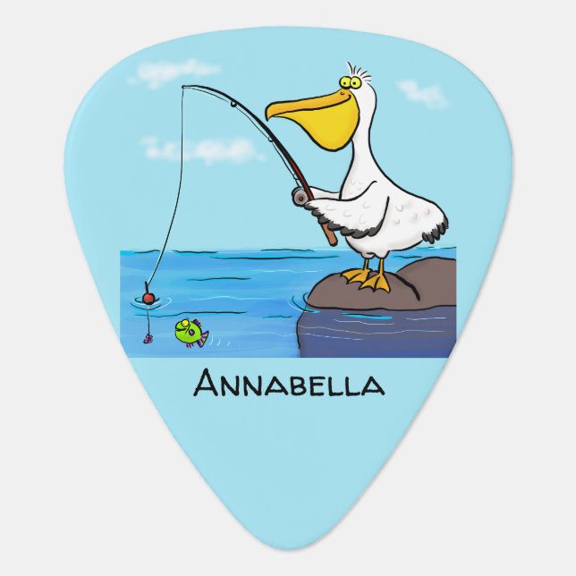 Funny fishing pelican cartoon  guitar pick (Front)