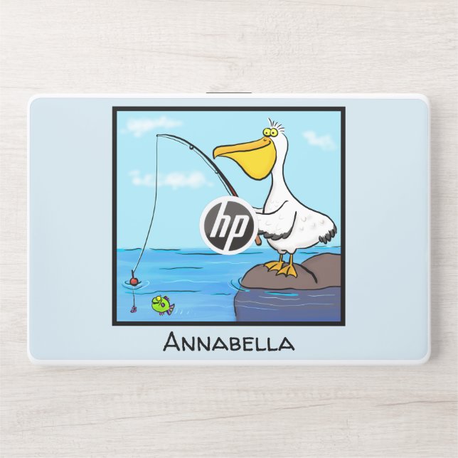 Funny fishing pelican cartoon HP laptop skin (Front)