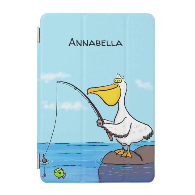 Funny fishing pelican cartoon iPad mini cover (Front)