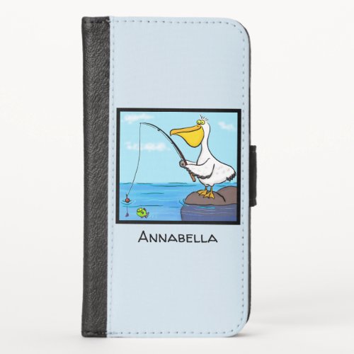 Funny fishing pelican cartoon iPhone x wallet case