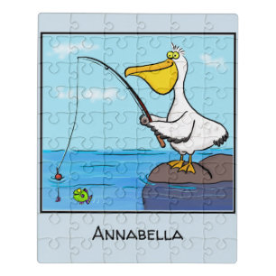 Funny fishing pelican cartoon jigsaw puzzle