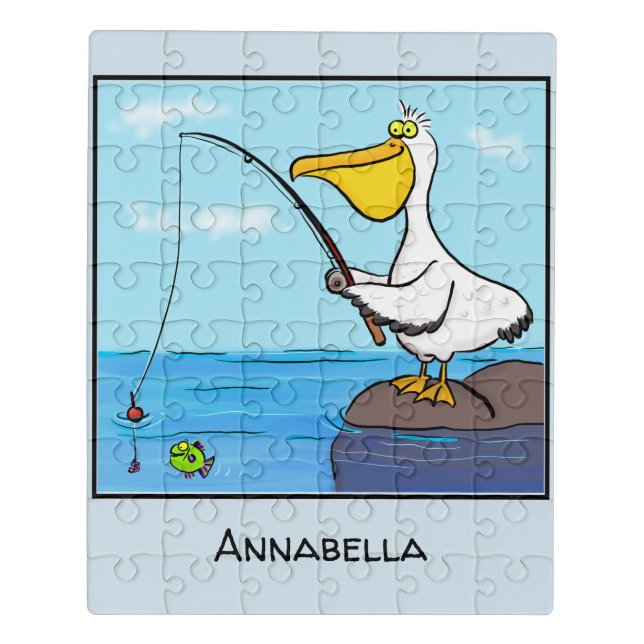 Funny fishing pelican cartoon jigsaw puzzle (Puzzle Vertical)