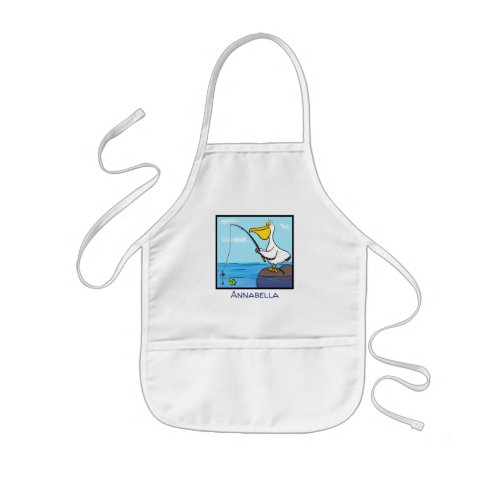 Funny fishing pelican cartoon kids apron