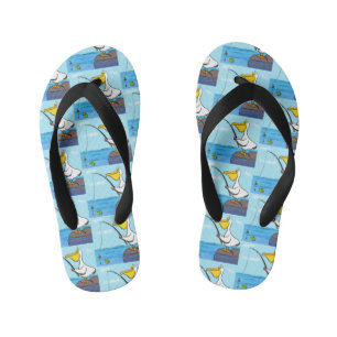 Funny fishing pelican cartoon kid's flip flops