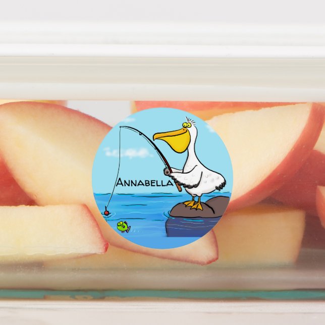 Funny fishing pelican cartoon labels (Affixed)