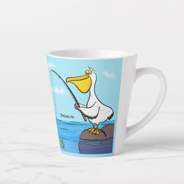 Funny fishing pelican cartoon latte mug (Right)