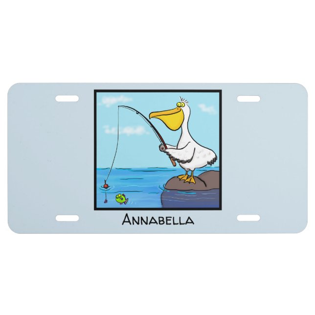 Funny fishing pelican cartoon license plate (Front)