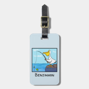 Funny fishing pelican cartoon luggage tag