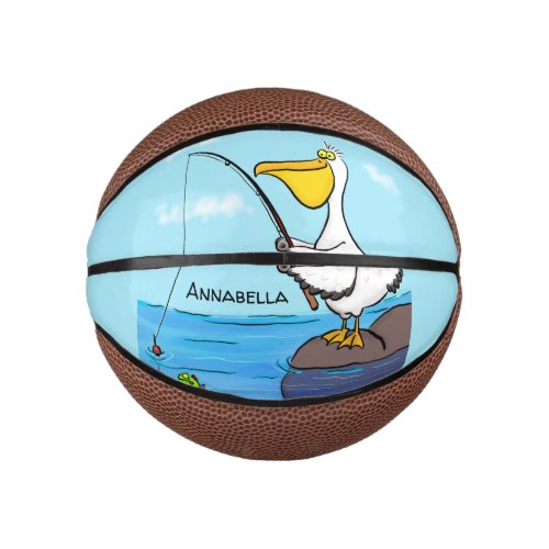 Funny fishing pelican cartoon mini basketball