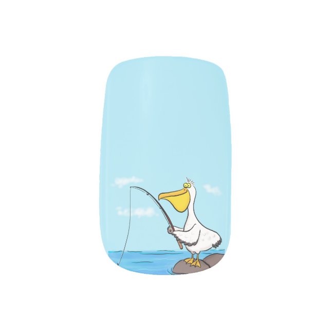 Funny fishing pelican cartoon minx nail art (Left Thumb)