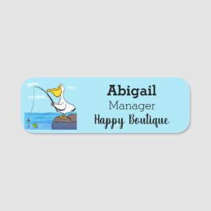 Funny fishing pelican cartoon name tag