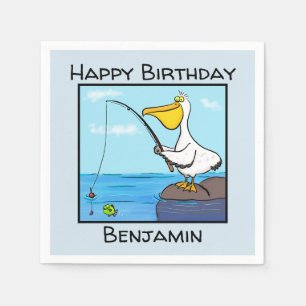 Funny fishing pelican cartoon napkins
