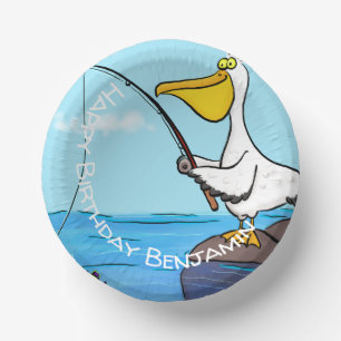Funny fishing pelican cartoon paper bowls