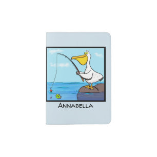 Funny fishing pelican cartoon  passport holder