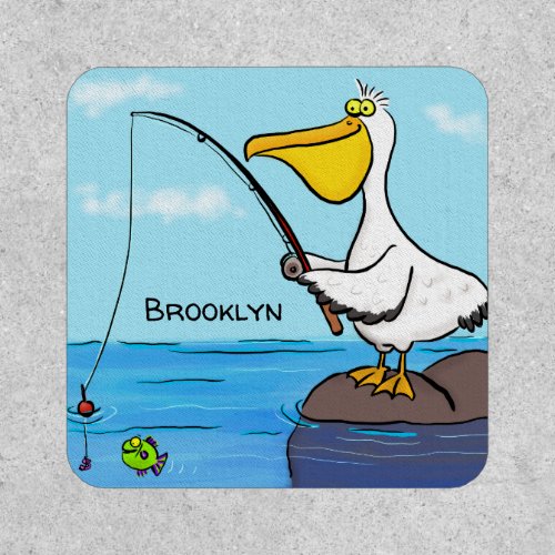 Funny fishing pelican cartoon patch
